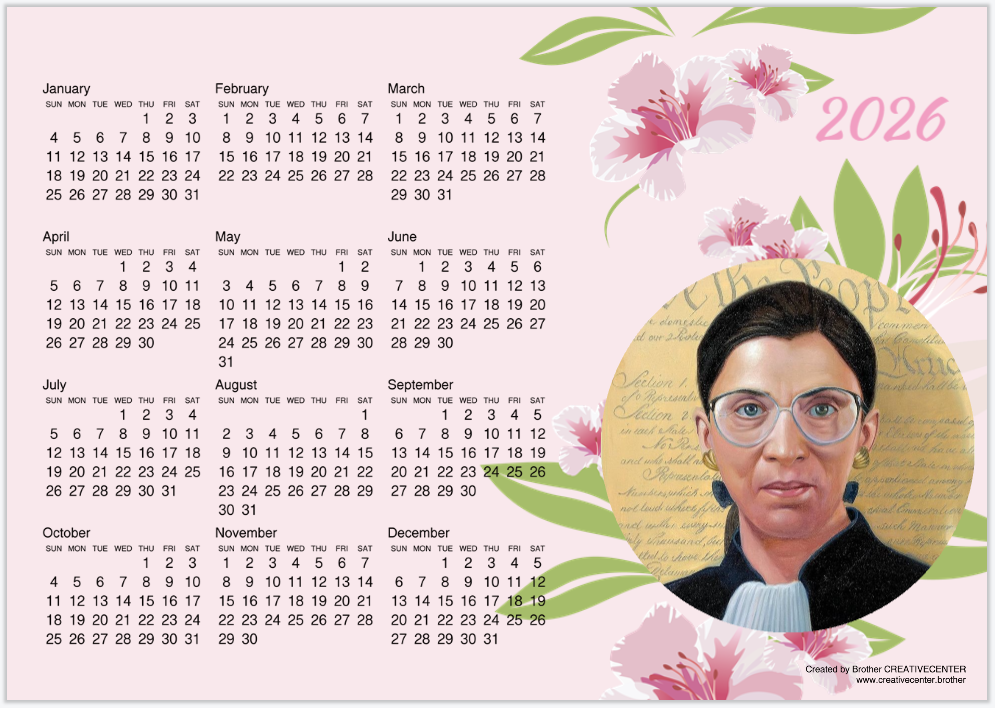 Jutice Ruth Bader Ginsburg, Calendar, 2026